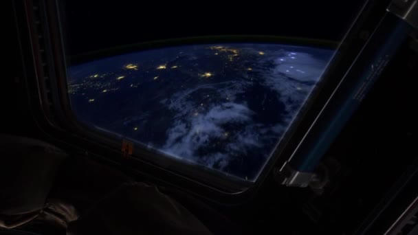 Planeet Aarde Nachts Gezien Vanaf Het Internationale Ruimtestation Elementen Van — Stockvideo