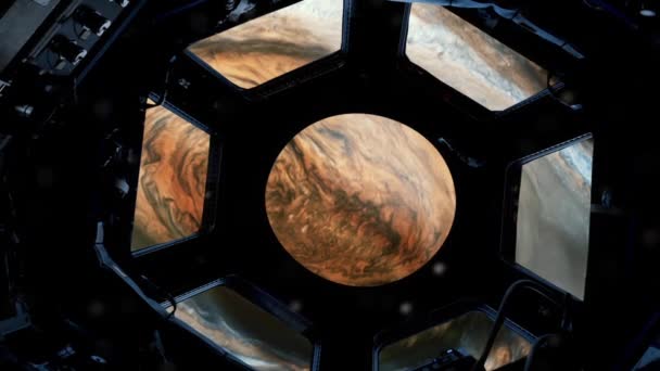 Planet Jupiter Great Red Spot Seen Cupola Space Station Elements — Stock Video