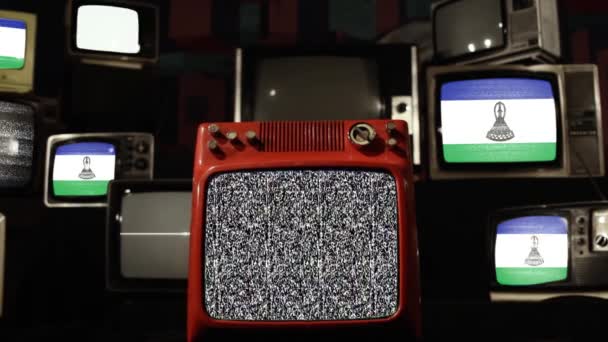 Lesothos Flagga Vintage Televisions — Stockvideo