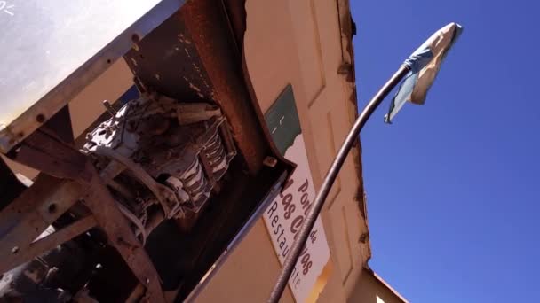 Rusty Old Gas Pump Flag Argentina Las Cuevas Andes Mountains — Wideo stockowe