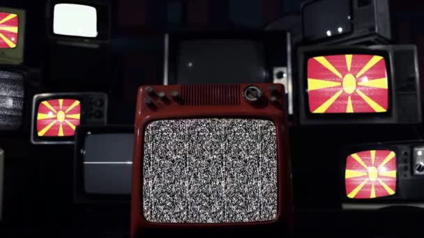 Kuzey Makedonya Vintage Televizyonlarının Bayrağı — Stok video