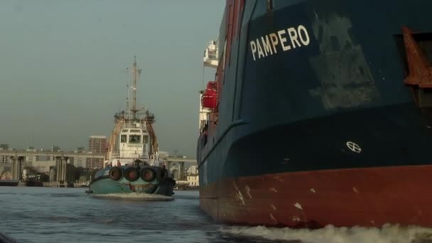 Buenos Aires Limanı Arjantin Güney Amerika Yük Gemisini Çeken Römorkör — Stok video