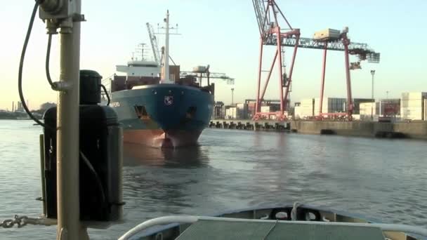 Buenos Aires Limanı Arjantin Güney Amerika Yük Gemisini Çeken Römorkör — Stok video