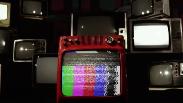 Vintage Televisiesets Met Kleurenbalken Retro Met Groen Scherm Inzoomen Kunt — Stockvideo