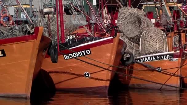 アルゼンチン ブエノスアイレス州のMar Del Plataの港での漁船 — ストック動画