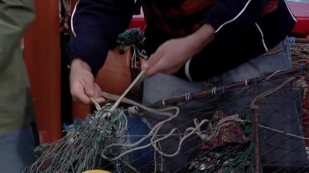 Vissers Bereiden Een Visnet Voor Mar Del Plata Port Buenos — Stockvideo