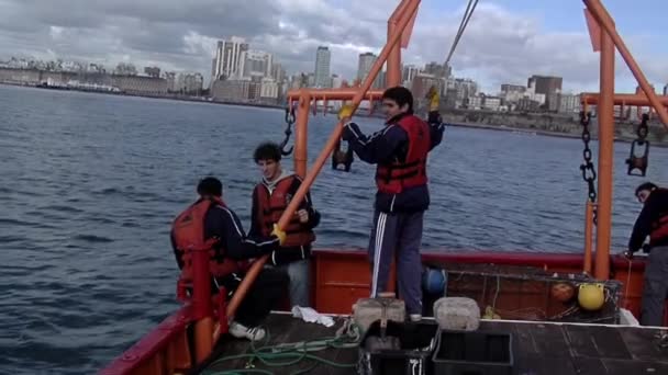 Fishing Students Training Ship Deck Open Sea Mar Del Plata — Stock Video