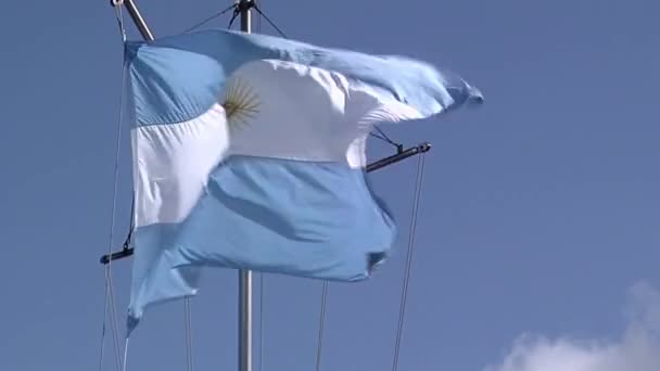 Bandeira Argentina Navio Pesca Fechar — Vídeo de Stock