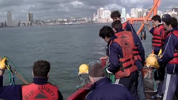 Fishing Students Training Ship Deck Open Sea Mar Del Plata — Stock Video