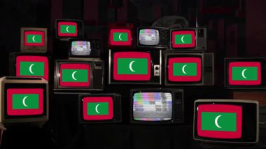 Maldivler Bayrağı Vintage TV 'lerde gösterildi - 4K Çözünürlük