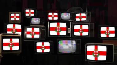 4K 'da Yığılmış Retro TV' lerde Milan, İtalya Bayrağı