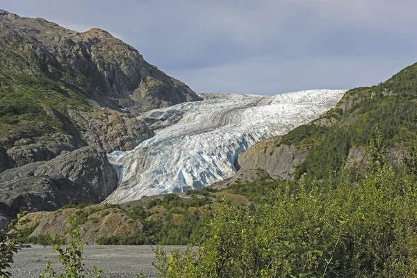 Glaciar saliendo de las montañas — Foto de Stock