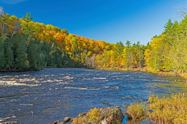 Spěchající Vody Řeky Menominee Podzimním Lese Severním Michiganu Stock Obrázky