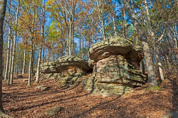 Pedras Cogumelos Escondidas Floresta Jardim Dos Deuses Perto Herodes Illinois — Fotografia de Stock