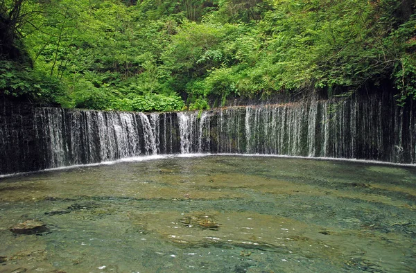 Egyedülálló Kör Alakú Shiraito Vízesés Erdőben Közel Karuizawa Japán — Stock Fotó