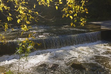 Gözlerden uzak bir şelale üzerinde sonbahar renkleri