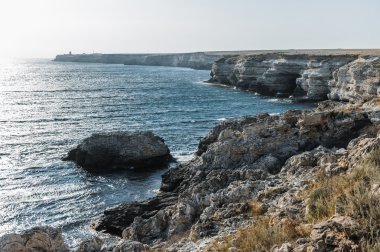 deniz manzarası, deniz, Tarhankut, Kırım için kayalık uçurumların güzel manzaralı