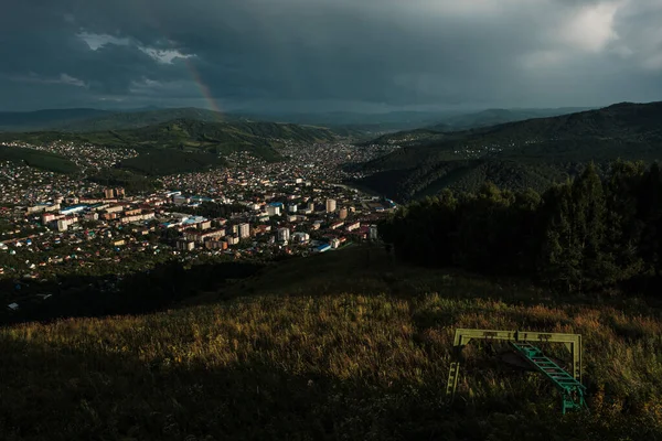 Zonsondergang Uitzicht Gorno Altaysk Vanaf Het Observatiedek Berg Tugaya — Stockfoto