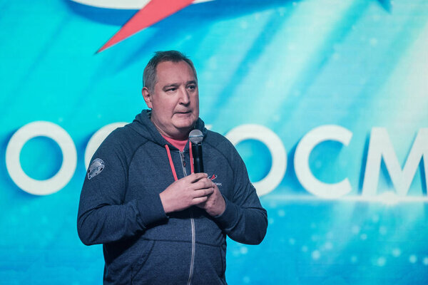 MOSCOW, RUSSIA - SEPTEMBER 25 2021: Dmitry Rogozin, General Director of the State Space Corporation Roscosmos, speaking at the closing ceremony of the Spartakiade.