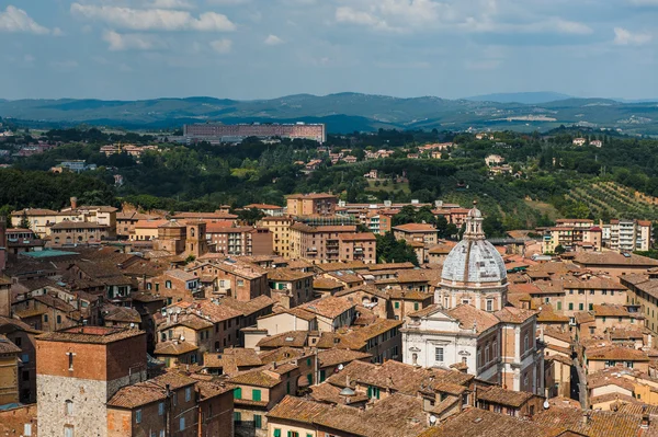 Siena. Image of ancient Italy city, view from the top. Beautiful house and chapel. — Stock Photo, Image
