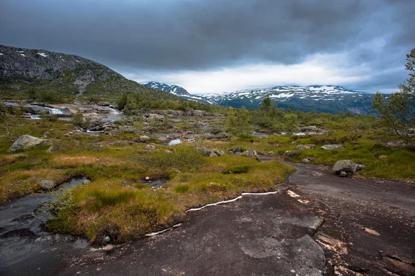 Η άποψη του καλοκαίρι του Trolltunga σε Odda, λίμνη Ringedalsvatnet, Νορβηγία — Φωτογραφία Αρχείου