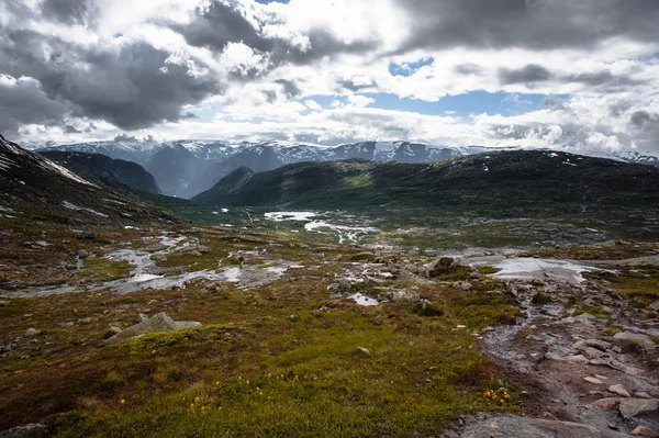 De zomer weergave van Trolltunga in Odda, Ringedalsvatnet lake, Noorwegen — Stockfoto