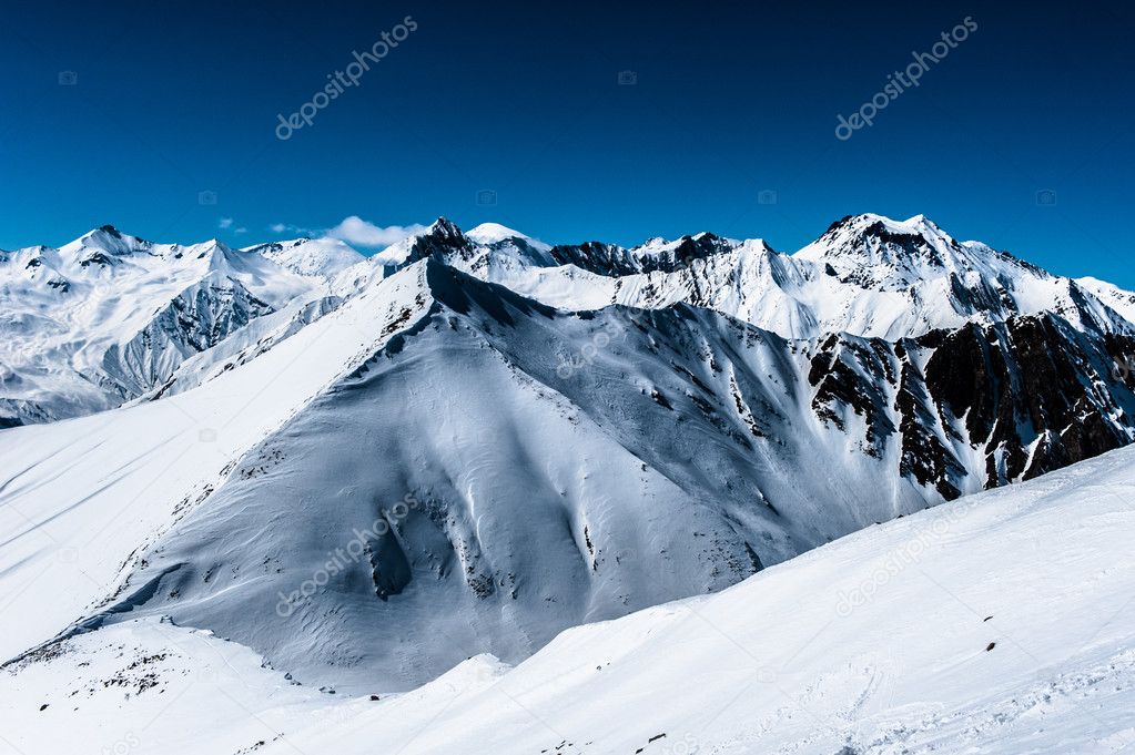 Winter snowy mountains. Caucasus Mountains, Georgia, Gudauri.