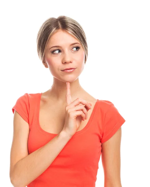 Pensamiento de la mujer joven - aislado en blanco — Foto de Stock