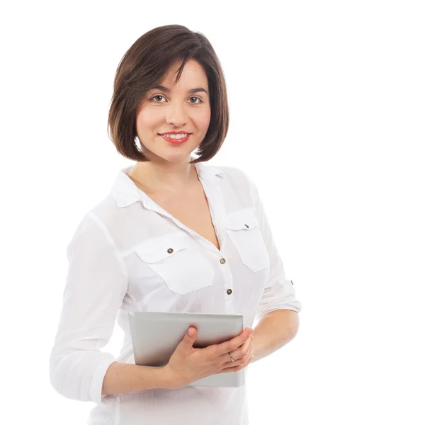 Hübsche junge Frau mit einem elektronischen Tablet — Stockfoto