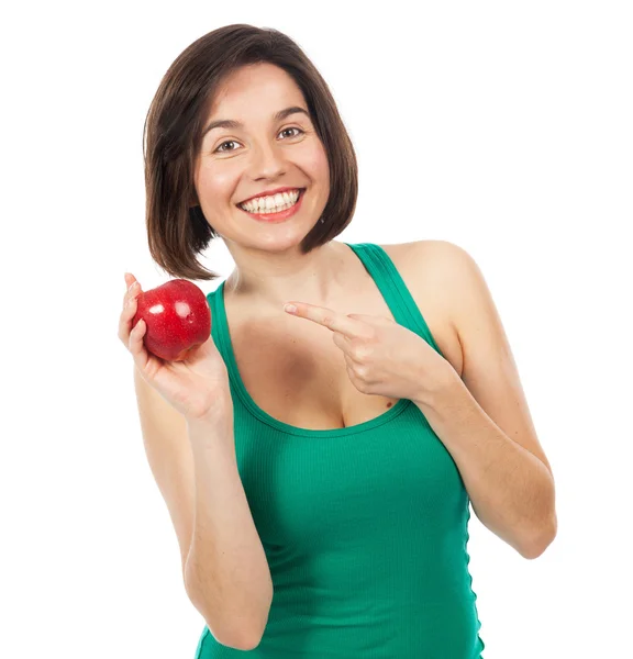 ブルネットと赤のリンゴ — ストック写真
