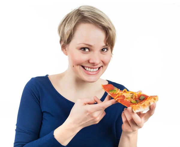 Smile and piece of pizza — Stock Photo, Image