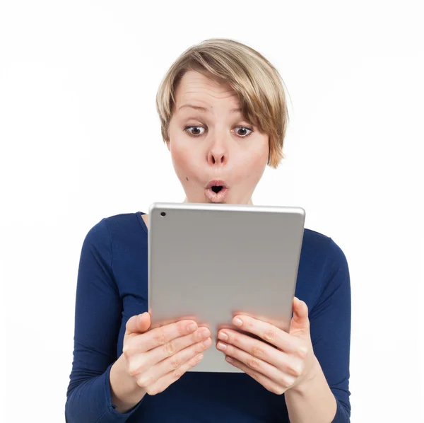 Touchpad and surprise — Stock Photo, Image