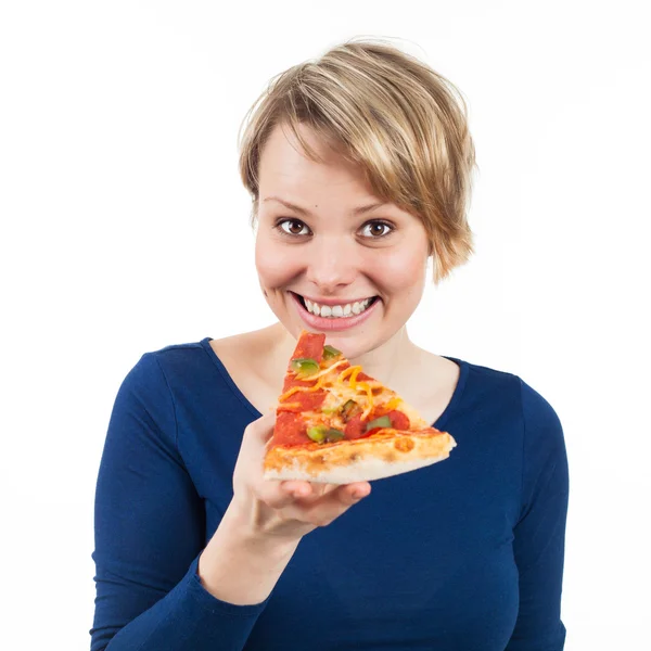 Pizza en grote glimlach Stockfoto