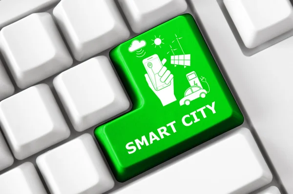 Computer Keyboard Smart City Button — Stock Photo, Image