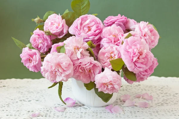 Beautiful Pink Roses Vase Light Background — Stock Photo, Image