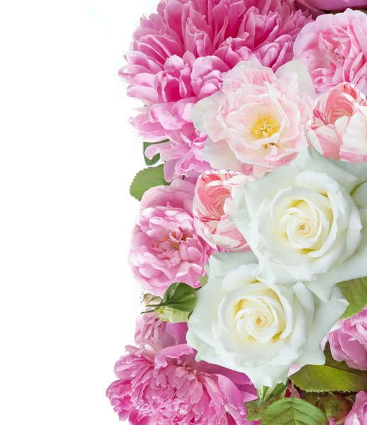 Ramo Rosas Rosadas Sobre Fondo Blanco Plantilla Para Tarjeta Felicitación — Foto de Stock