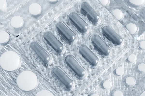 Zblízka Bílé Tablety Pilulky — Stock fotografie