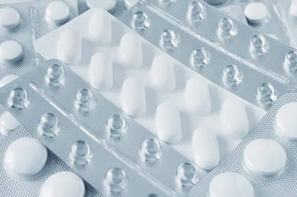 Pilulky Tablety Bílém Pozadí — Stock fotografie