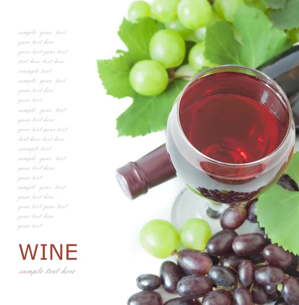 Glass Red Wine Grapes White Background — Stock Photo, Image