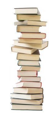 Beyaz arkaplanda izole kitap yığını