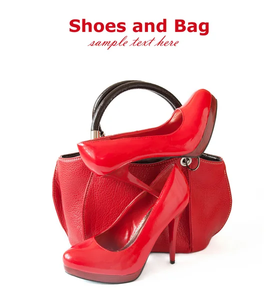 Zapatos Bolso Mujer Rojos Aislados Sobre Fondo Blanco — Foto de Stock