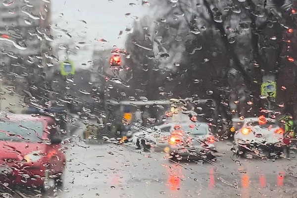 Rain Road Car Window Dangerous Vehicle Driving Rainy Abstract Blurred — Stock Photo, Image