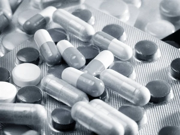 Mnoho Pilulek Blistrech Tobolkách Léku — Stock fotografie
