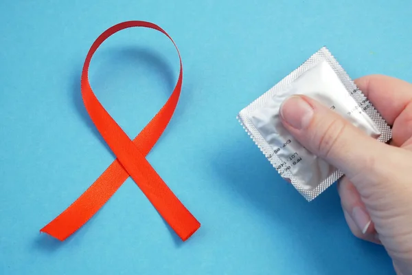 World Aids Day December Red Loop Ribbon Symbol Hope Support — Stock Photo, Image