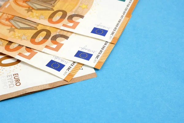 Pile Euros Sur Fond Bleu Avec Espace Copie — Photo