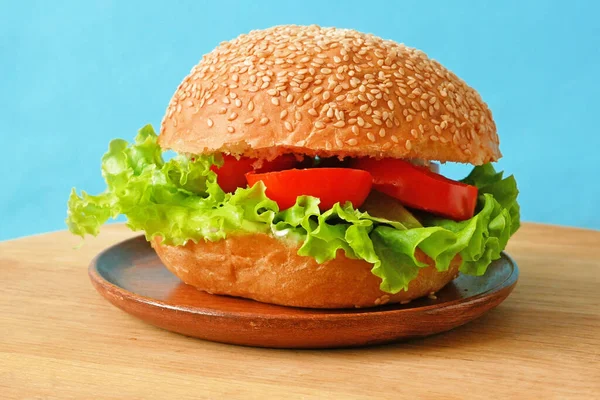 Hamburguesa Vegetariana Fresca Con Lechuga Tomate Concepto Comida Saludable Vegetariana —  Fotos de Stock