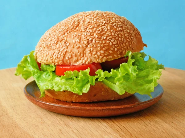 Fresh Vegan Burger Lettuce Tomato Concept Healthy Vegetarian Food Closeup — Stock Photo, Image