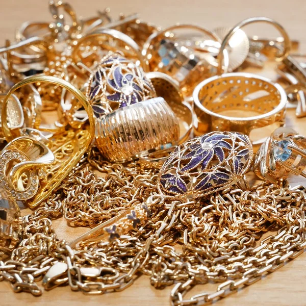 Viele Gold Und Silberschmuck Mit Kopierraum Pfandleihkonzept Juweliergeschäft — Stockfoto