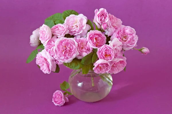 Stillleben Mit Rosa Rosen Blumenstrauß Nahaufnahme — Stockfoto