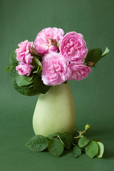 Nature Morte Avec Bouquet Fleurs Roses Gros Plan — Photo